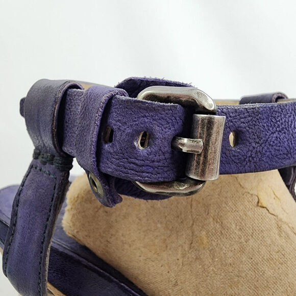 AS98 Violet Purple Leather Wedge Heel Sandals Size 8 - Picture 9 of 10